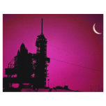 Sunset over launch pad with shuttle, Kennedy Space flyers
