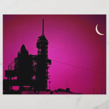 Sunset over launch pad with shuttle, Kennedy Space Flyers