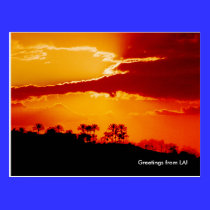 Sunset over Los Angeles California postcards
