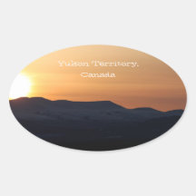 Sunset Over Snowy Mountains; Yukon Souvenir Oval Sticker