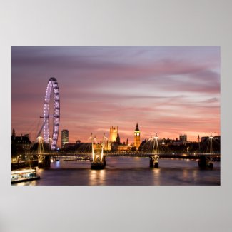 Sunset over the London Eye & Parliament Print