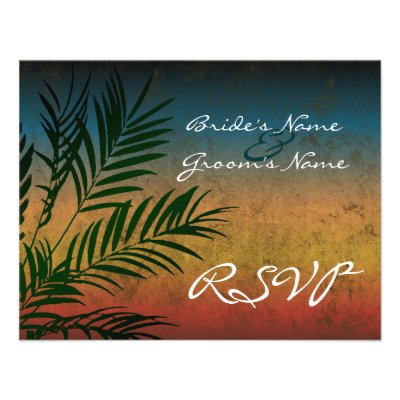 Sunset Palm Tree Branch RSVP Cards Invitation