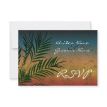 Sunset Palm Tree Branch Small RSVP Cards Custom Announcements