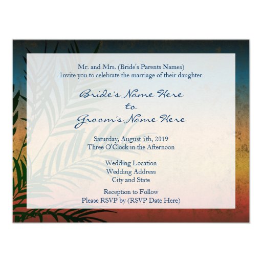 Sunset Palm Tree Branch Wedding Invitations