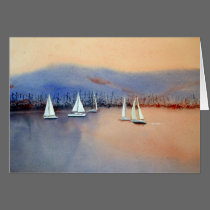 Sunset Sailboats Card cards