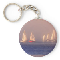 Sunset Sailboats Photo Key Chain