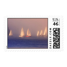 Sunset Sailboats Photo Postage Stamps