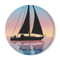 Sunset Sails with Holiday Lights Fridge Magnets