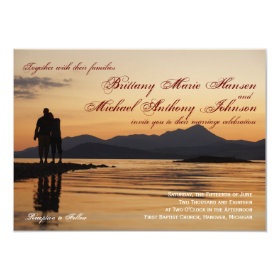 Sunset Silhouette Couple Lake Wedding Invitations 4.5