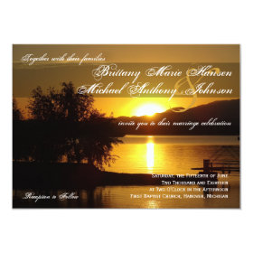Sunset Silhouette Tree Lake Wedding Invitations 4.5