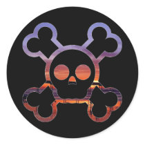 Sunset Skull & Crossbones Round Sticker
