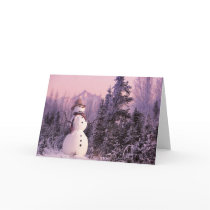 Sunset Snowman in the Winter Mountains cards