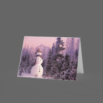 Sunset Snowman in the Winter Mountains cards