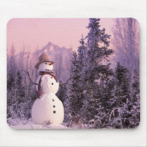 Sunset Snowman in the Winter Mountains mousepads by beverlytazangel Sunset Snowman in the Winter Mountains mousepads