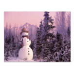 Sunset Snowman in the Winter Mountains Post Card