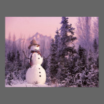 Sunset Snowman in the Winter Mountains posters
