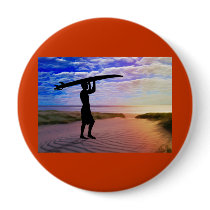 Sunset Surfer Sand & Clouds Pinback Button