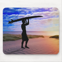 Sunset Surfer Sand & Clouds Mousepads