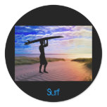 Sunset Surfer Sand &amp; Clouds Round Sticker
