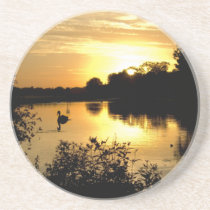 Sunset Swan Lake orange yellow Beverage Coasters