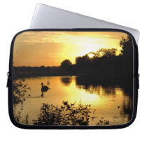 Sunset Swan Lake orange yellow Laptop Computer Sleeves