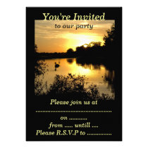 Sunset Swan Lake orange yellow Party Invitation