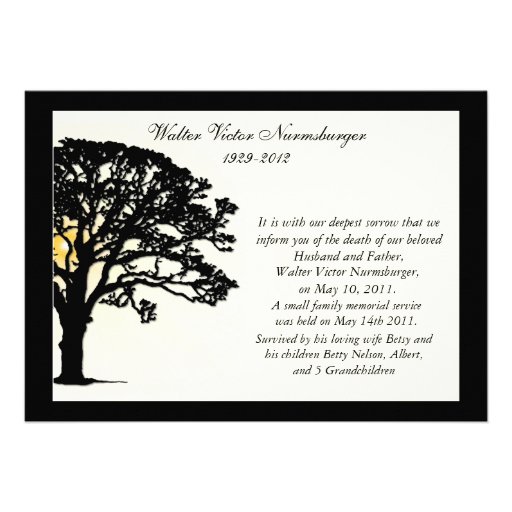 Sunset Tree Death Announcement Card