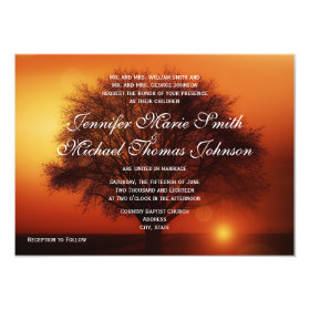 Sunset Tree Silhouette Fall Wedding Invitations 4.5