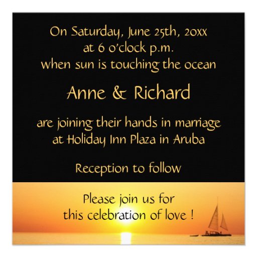Sunset tropical theme wedding invitation