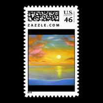Sunset View Seascape Landscape Painting - Multi stamps