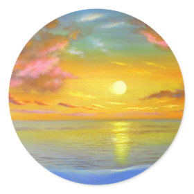 Sunset View Seascape Landscape Painting - Multi Classic Round Sticker