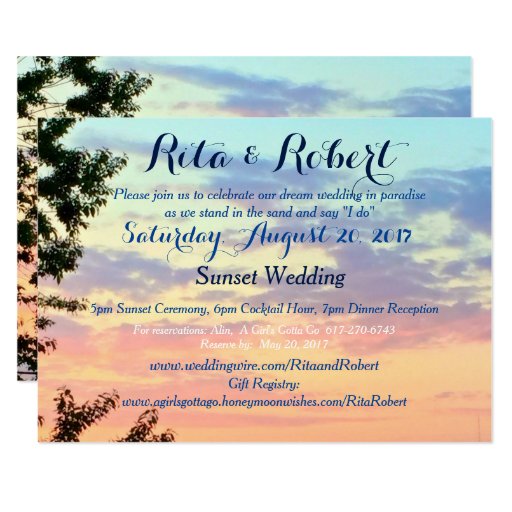 Sunset Wedding Invitation Sunset Art on Back Zazzle