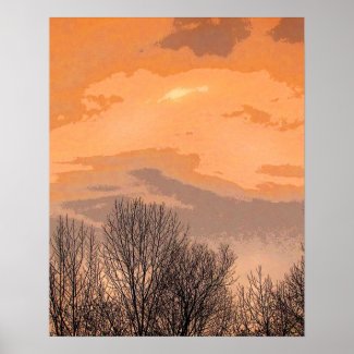 Sunset with Bare Trees Poster