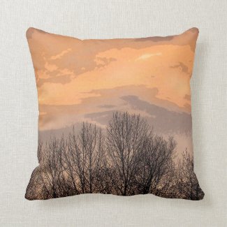 Sunset with Bare Trees Throw Pillow