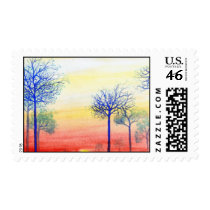 sunset with blue trees copy postage