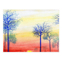 Sunset with Blue Trees Postcards