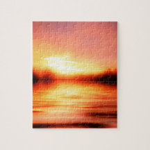 Sunset with Pinks, Reds and Oranges over Water Jigsaw Puzzle