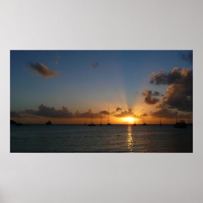 sailboat wallpaper. Sunset with Sailboats Print by