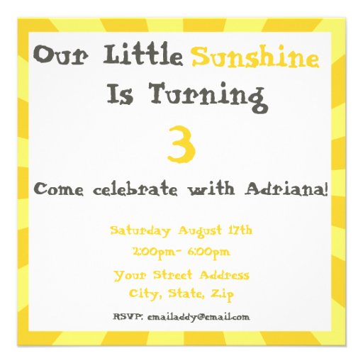 Sunshine Birthday Party Personalized Invitation