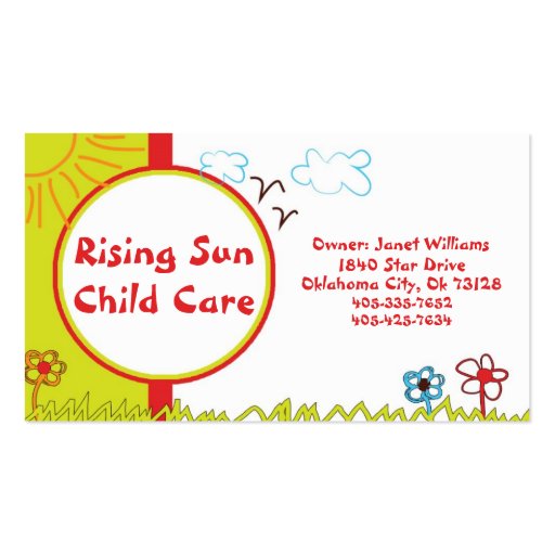 Sunshine Child Care Business Card Zazzle