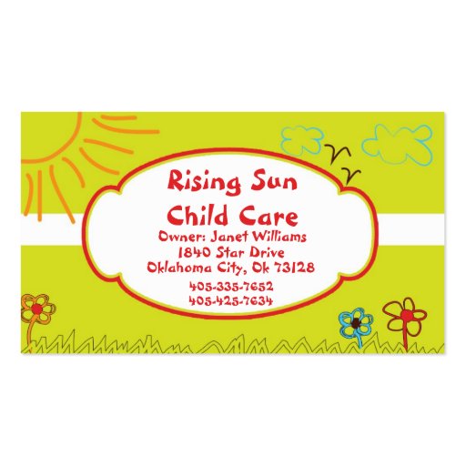 Sunshine Child Care Business Card (front side)