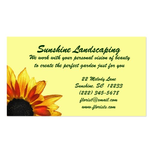 Sunshine Landscaping Business Card (back side)