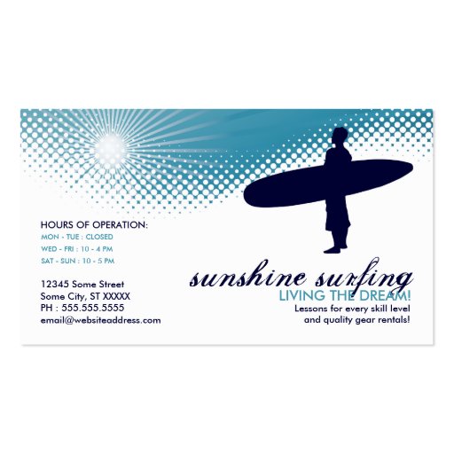 sunshine surfing business card templates (front side)