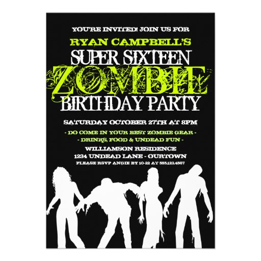 Super 16 Zombie Party Invitations