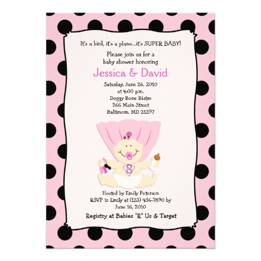 SUPER BABY GIRL Baby Shower Invitation 5x7
