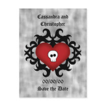 Super cute gothic damask skull heart black and red postcard