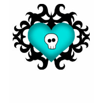 Super cute gothic damask skull heart black aqua t-shirt