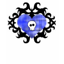 Super cute gothic damask skull heart black blue t-shirt
