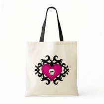 Super cute gothic damask skull heart black fuschia canvas bag