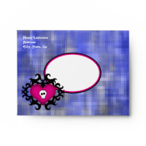 Super cute gothic damask skull heart fuschia blue envelopes